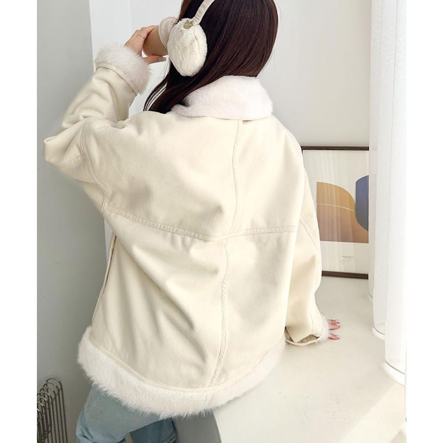 【mily bilet】アウター コート レディース ファー切り替え スウェードライク ミドル丈 上品 主役級 ふわふわ スウェード調 オーバーシルエット | classicalelf | 06