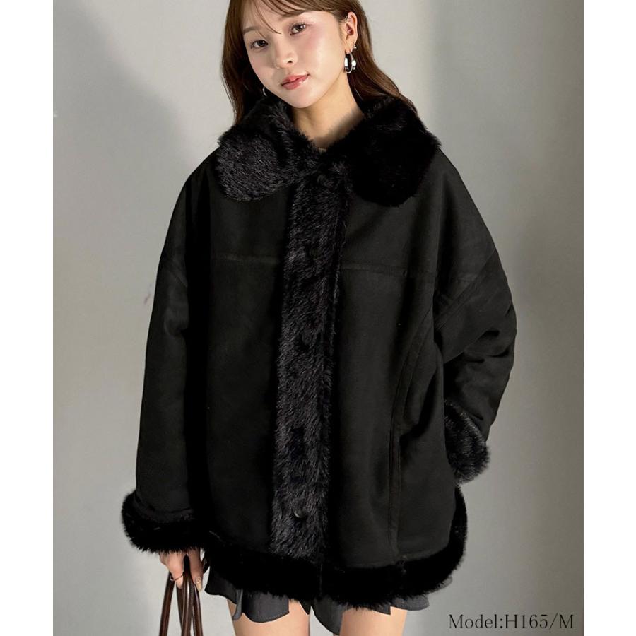 【mily bilet】アウター コート レディース ファー切り替え スウェードライク ミドル丈 上品 主役級 ふわふわ スウェード調 オーバーシルエット | classicalelf | 07