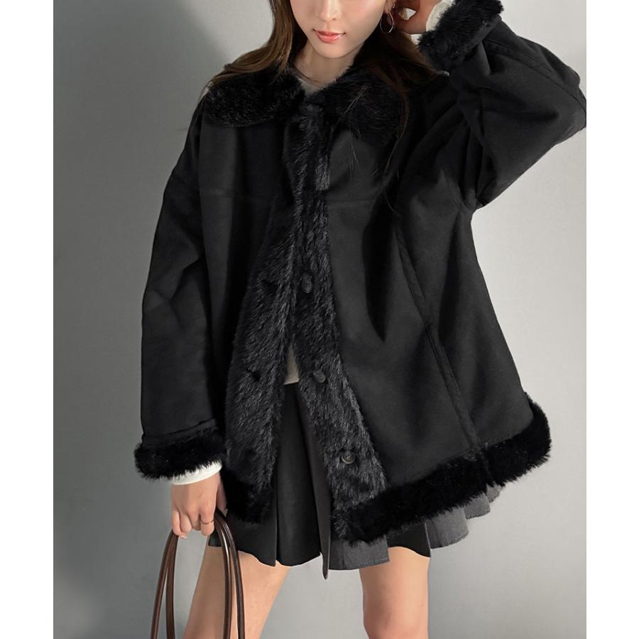 【mily bilet】アウター コート レディース ファー切り替え スウェードライク ミドル丈 上品 主役級 ふわふわ スウェード調 オーバーシルエット | classicalelf | 08