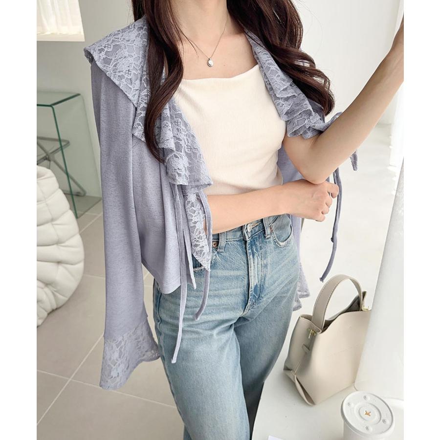 【mily bilet】トップス カーディガン レディース レース襟 スラブシアー 揺れるフリル フェミニン トレンド感 リボン 幻想的 透け感 涼しい 羽織る 着映え | classicalelf | 13