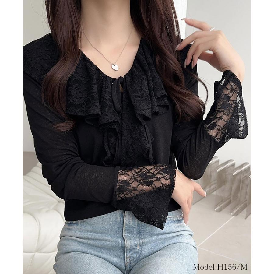 【mily bilet】トップス カーディガン レディース レース襟 スラブシアー 揺れるフリル フェミニン トレンド感 リボン 幻想的 透け感 涼しい 羽織る 着映え | classicalelf | 07
