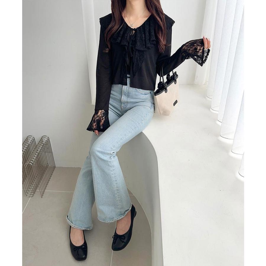 【mily bilet】トップス カーディガン レディース レース襟 スラブシアー 揺れるフリル フェミニン トレンド感 リボン 幻想的 透け感 涼しい 羽織る 着映え | classicalelf | 09