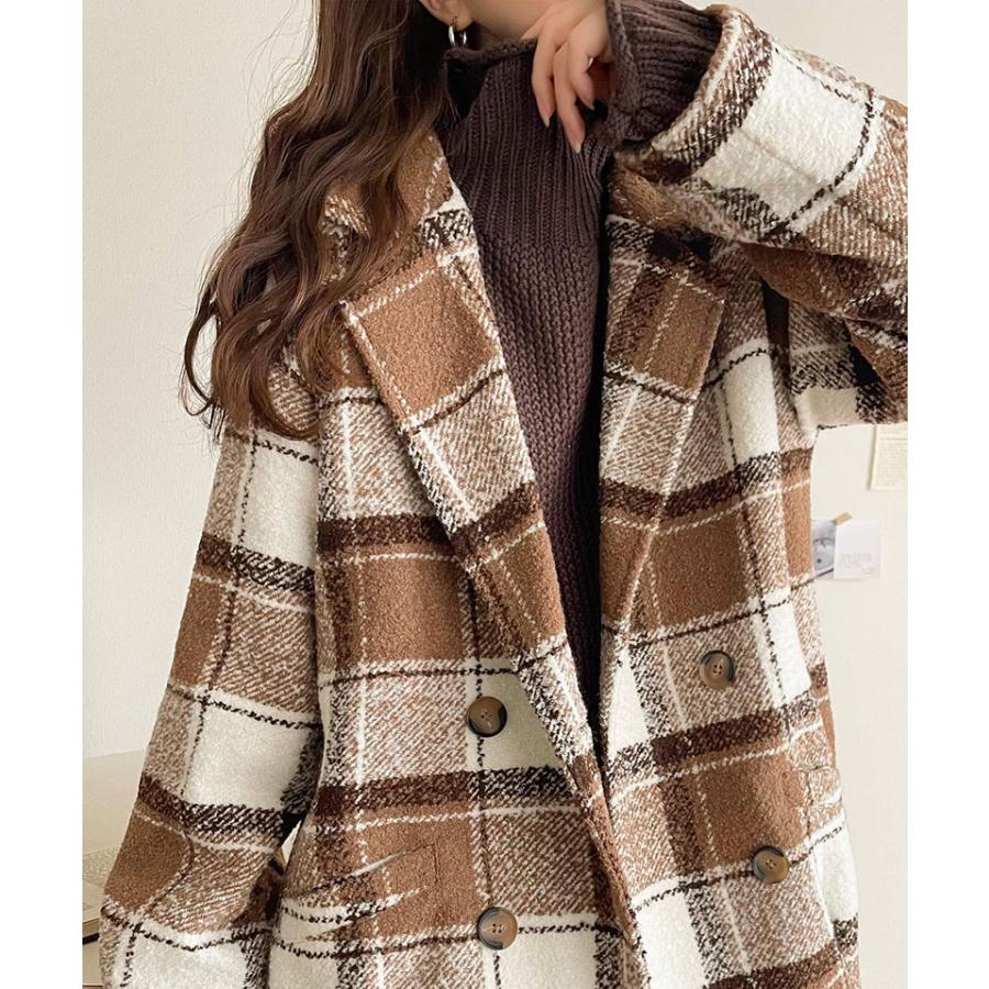 【mily bilet】コート レディース 冬 チェスタ アウターミドル丈 起毛ブークレ チェック柄 コクーンシルエット ダブルブレスト コクーンシルエット | classicalelf | 13