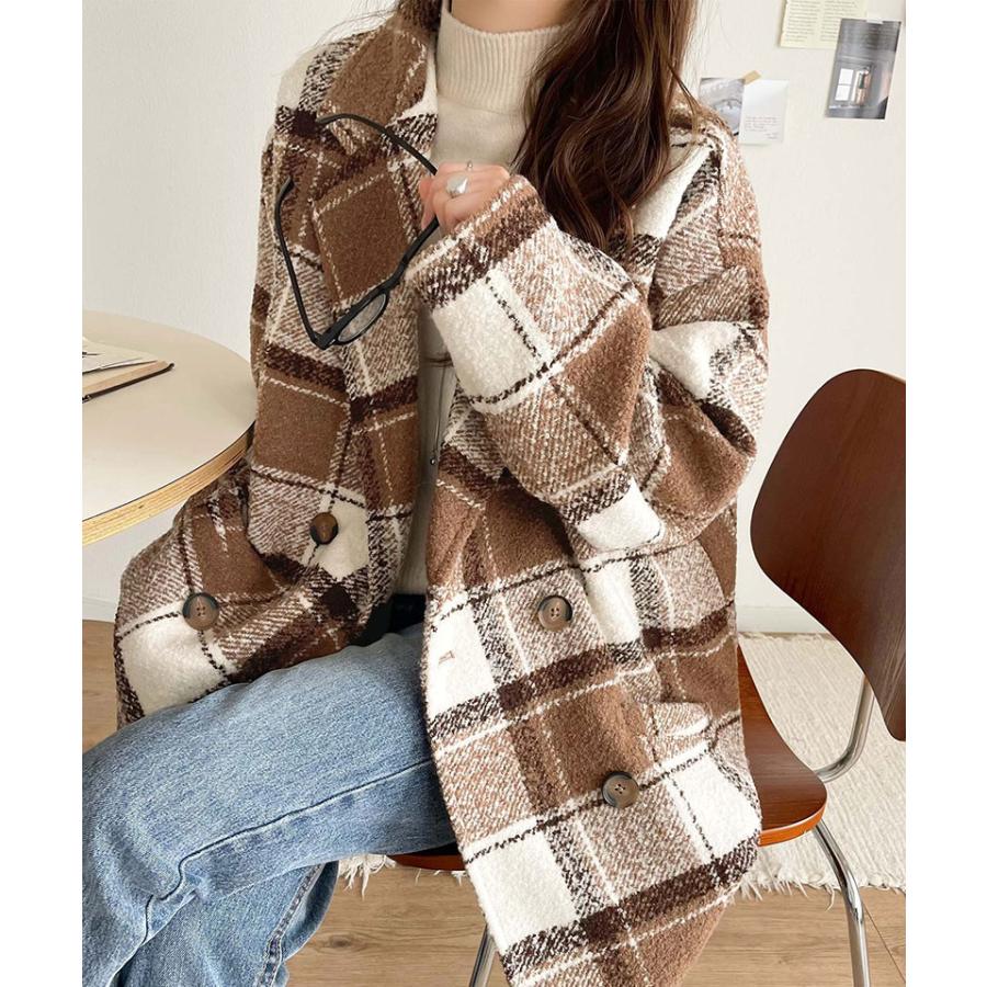 【mily bilet】コート レディース 冬 チェスタ アウターミドル丈 起毛ブークレ チェック柄 コクーンシルエット ダブルブレスト コクーンシルエット | classicalelf | 14