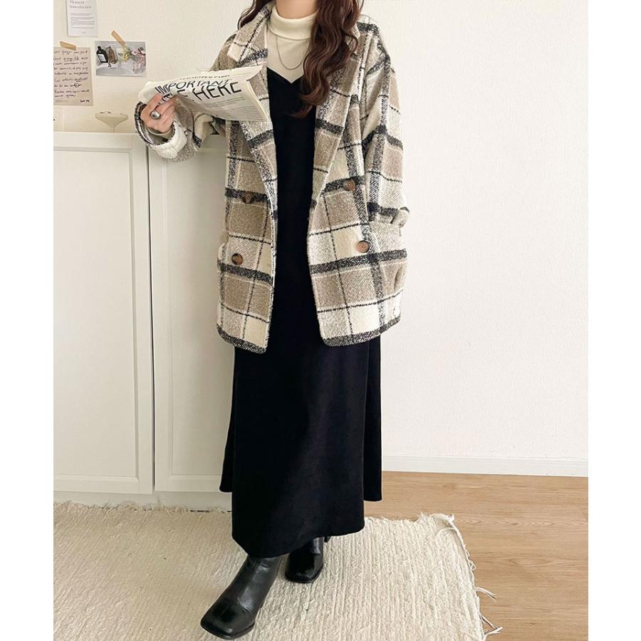 【mily bilet】コート レディース 冬 チェスタ アウターミドル丈 起毛ブークレ チェック柄 コクーンシルエット ダブルブレスト コクーンシルエット | classicalelf | 03