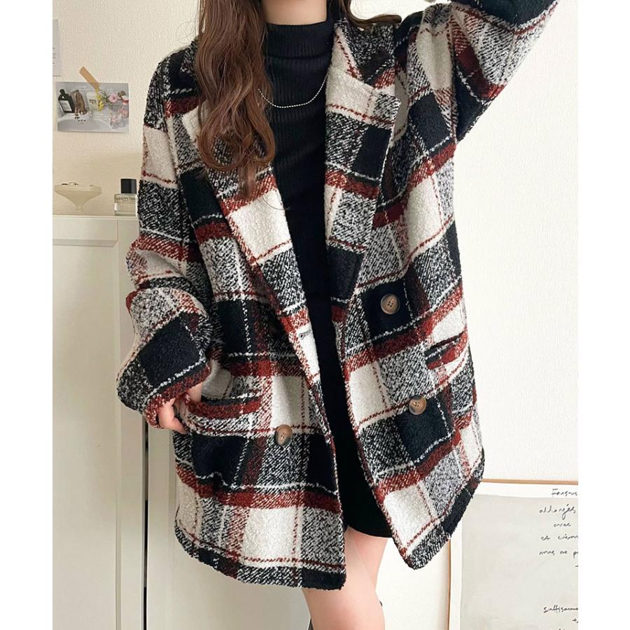 【mily bilet】コート レディース 冬 チェスタ アウターミドル丈 起毛ブークレ チェック柄 コクーンシルエット ダブルブレスト コクーンシルエット | classicalelf | 08
