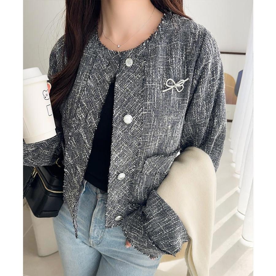 【mily bilet】アウター レディース 秋 ジャケット レディース リボン ブローチ フリンジ 使い 長袖 ラメ 入り ツイード ジJK フォーマル 上着 大きいサイズ | classicalelf | 11