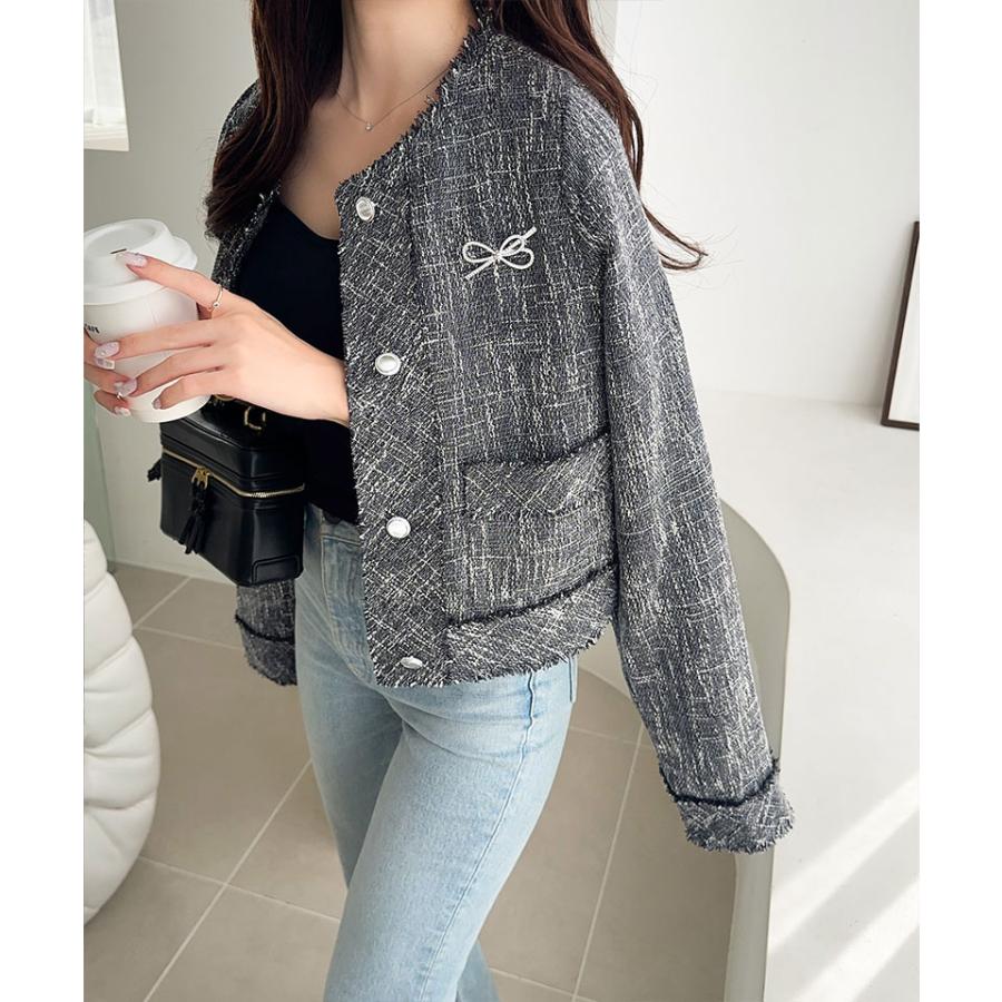 【mily bilet】アウター レディース 秋 ジャケット レディース リボン ブローチ フリンジ 使い 長袖 ラメ 入り ツイード ジJK フォーマル 上着 大きいサイズ | classicalelf | 12