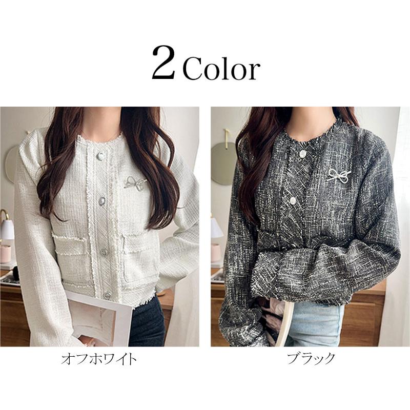 【mily bilet】アウター レディース 秋 ジャケット レディース リボン ブローチ フリンジ 使い 長袖 ラメ 入り ツイード ジJK フォーマル 上着 大きいサイズ | classicalelf | 01