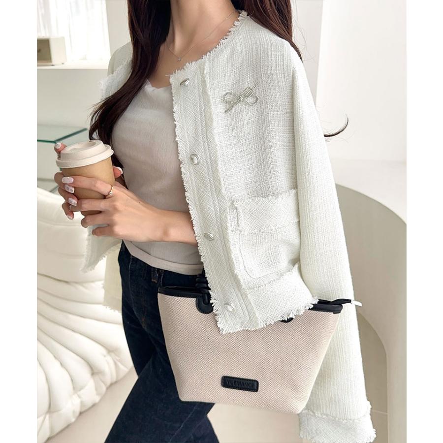 【mily bilet】アウター レディース 秋 ジャケット レディース リボン ブローチ フリンジ 使い 長袖 ラメ 入り ツイード ジJK フォーマル 上着 大きいサイズ | classicalelf | 03