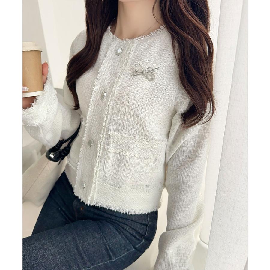 【mily bilet】アウター レディース 秋 ジャケット レディース リボン ブローチ フリンジ 使い 長袖 ラメ 入り ツイード ジJK フォーマル 上着 大きいサイズ | classicalelf | 06