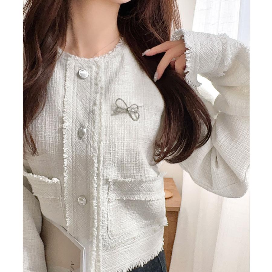 【mily bilet】アウター レディース 秋 ジャケット レディース リボン ブローチ フリンジ 使い 長袖 ラメ 入り ツイード ジJK フォーマル 上着 大きいサイズ | classicalelf | 08