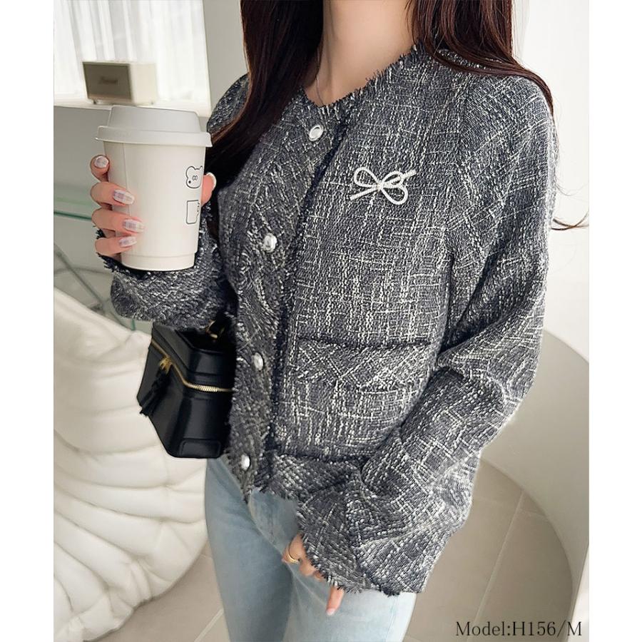 【mily bilet】アウター レディース 秋 ジャケット レディース リボン ブローチ フリンジ 使い 長袖 ラメ 入り ツイード ジJK フォーマル 上着 大きいサイズ | classicalelf | 09