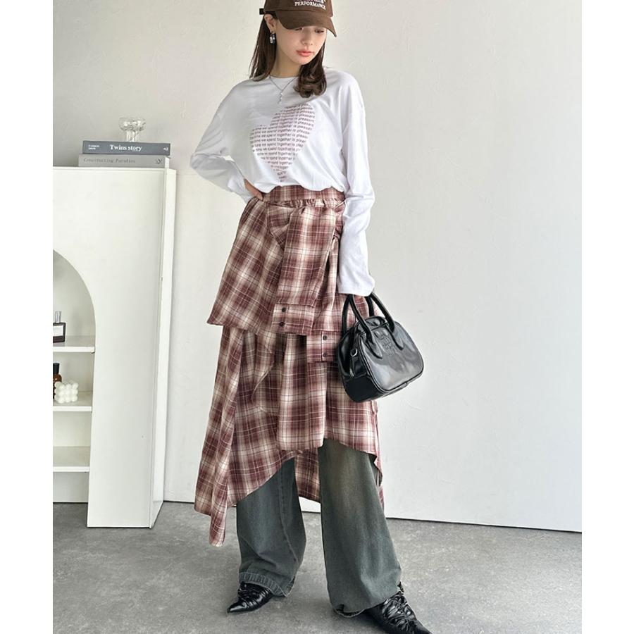【mily bilet】スカート ロング 秋冬 ボトムス レディース チェック柄 ロング丈 レイヤード風 シャツ巻き風 こなれ感 アシンメトリー お洒落 万能 | classicalelf | 15