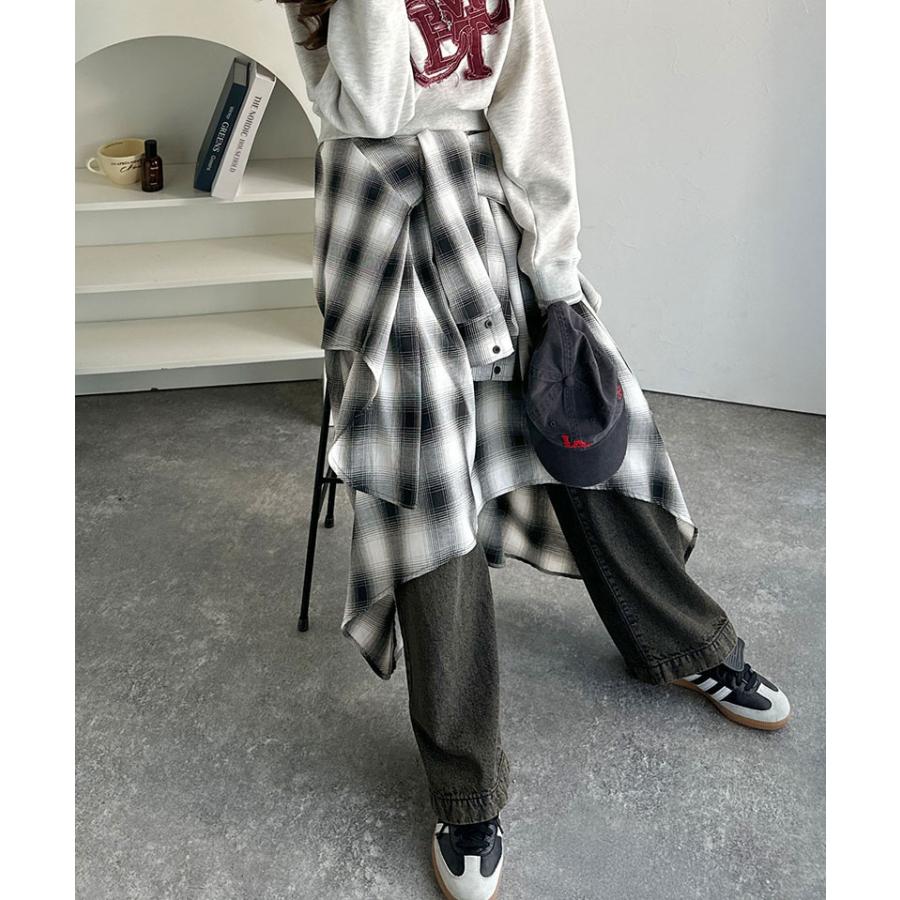 【mily bilet】スカート ロング 秋冬 ボトムス レディース チェック柄 ロング丈 レイヤード風 シャツ巻き風 こなれ感 アシンメトリー お洒落 万能 | classicalelf | 05