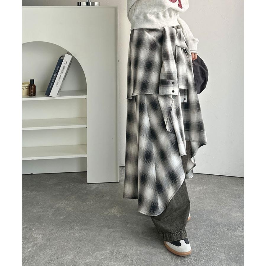 【mily bilet】スカート ロング 秋冬 ボトムス レディース チェック柄 ロング丈 レイヤード風 シャツ巻き風 こなれ感 アシンメトリー お洒落 万能 | classicalelf | 06