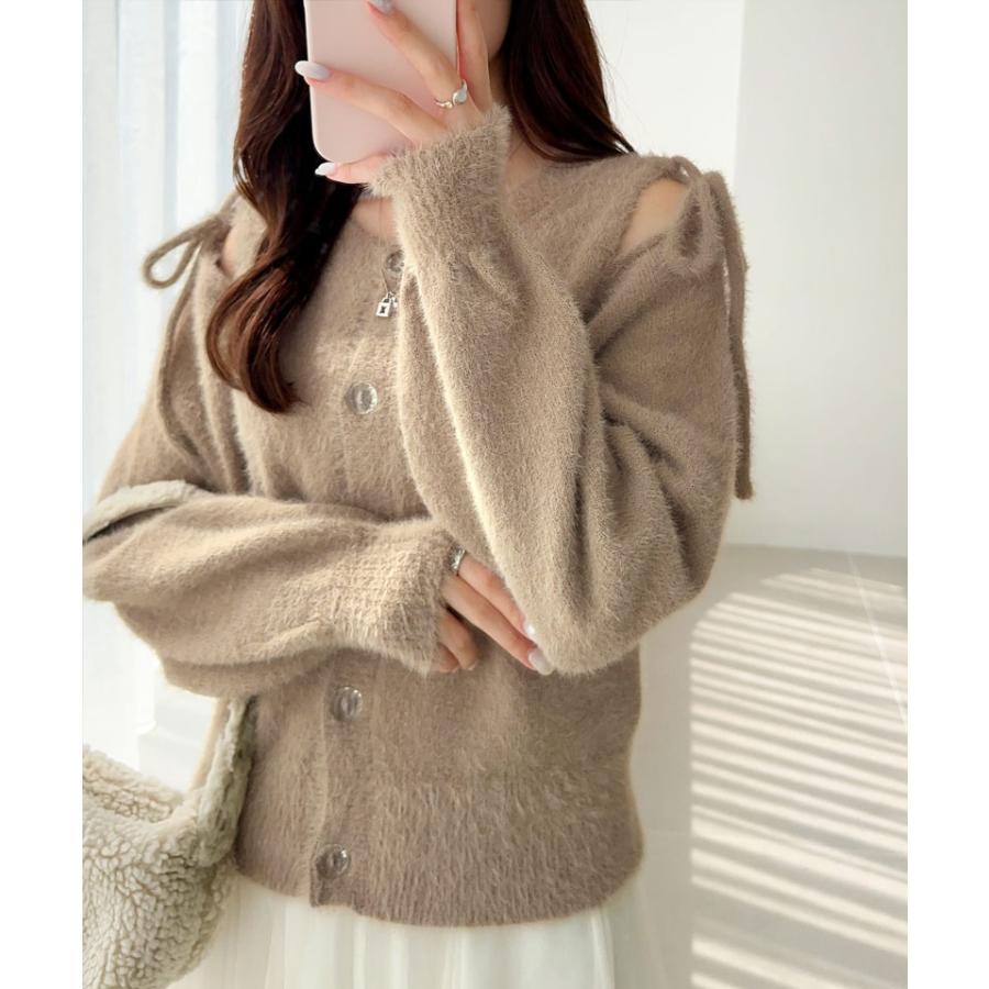 【mily bilet】トップス カーディガン ニット レディース シャギー リボン 肩リボン ショルダーリボン スリット 前後2WAY フェミニン オーバーサイズ | classicalelf | 10
