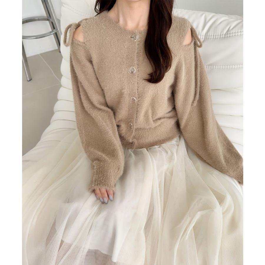 【mily bilet】トップス カーディガン ニット レディース シャギー リボン 肩リボン ショルダーリボン スリット 前後2WAY フェミニン オーバーサイズ | classicalelf | 11