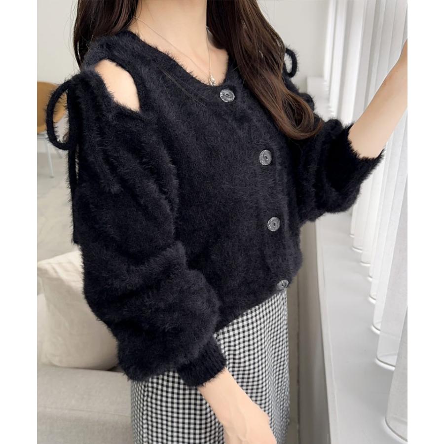 【mily bilet】トップス カーディガン ニット レディース シャギー リボン 肩リボン ショルダーリボン スリット 前後2WAY フェミニン オーバーサイズ | classicalelf | 07