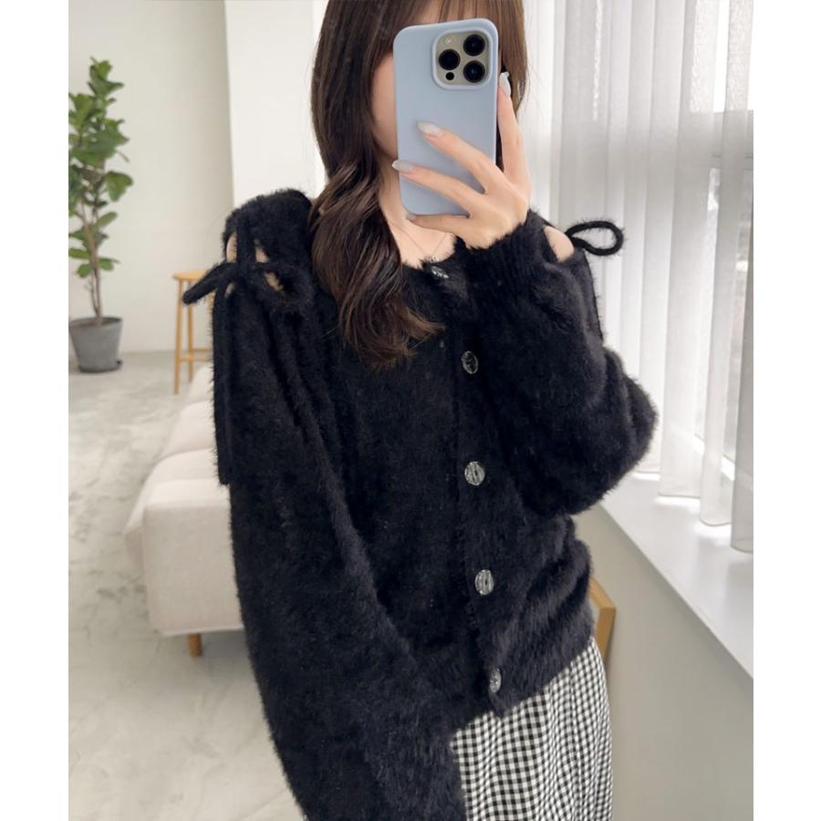 【mily bilet】トップス カーディガン ニット レディース シャギー リボン 肩リボン ショルダーリボン スリット 前後2WAY フェミニン オーバーサイズ | classicalelf | 08