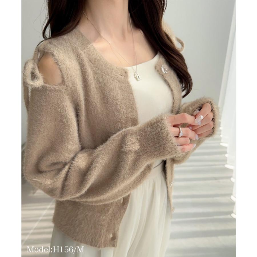 【mily bilet】トップス カーディガン ニット レディース シャギー リボン 肩リボン ショルダーリボン スリット 前後2WAY フェミニン オーバーサイズ | classicalelf | 09