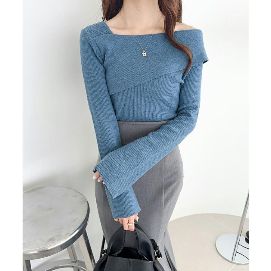 【mily bilet】 トップス ニット レディース ２WAY アシンメトリー オフショルダー リブ編みニット 袖フレア レイヤードコーデ もっちり 肌触り | classicalelf | 11