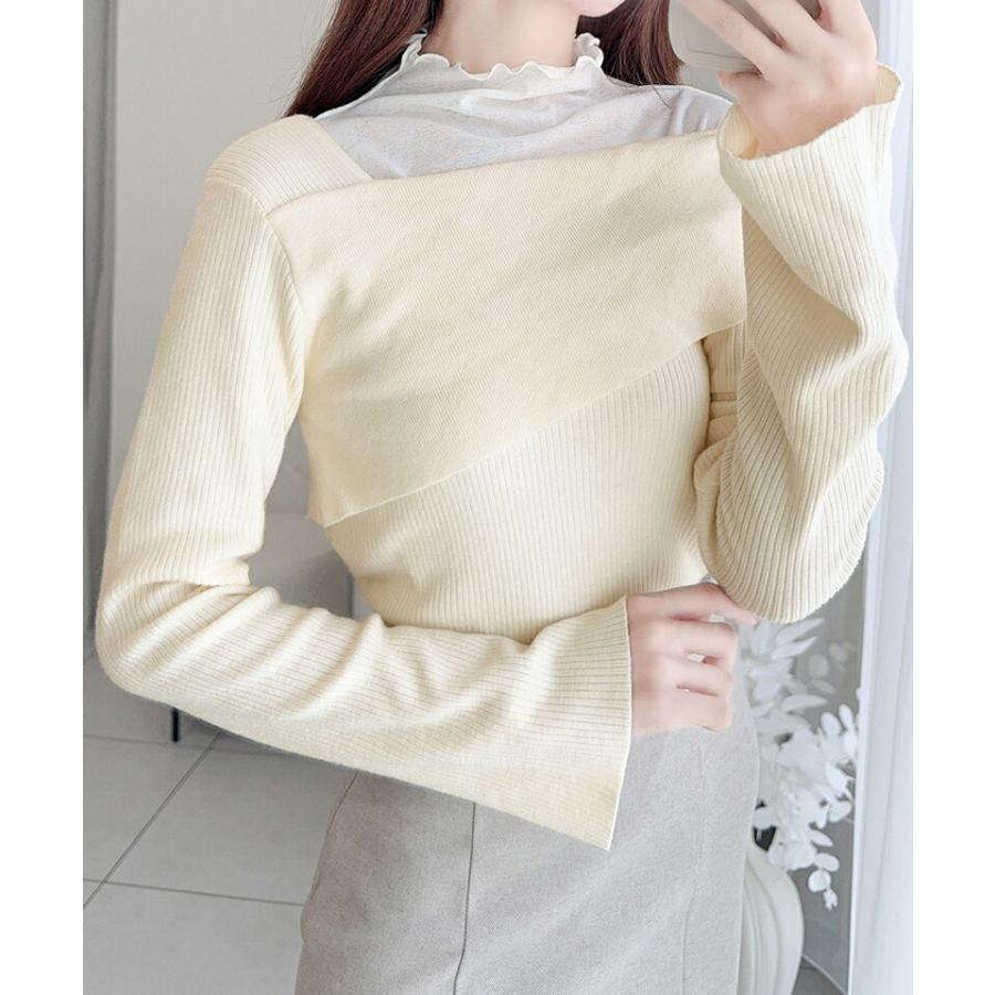【mily bilet】 トップス ニット レディース ２WAY アシンメトリー オフショルダー リブ編みニット 袖フレア レイヤードコーデ もっちり 肌触り | classicalelf | 05