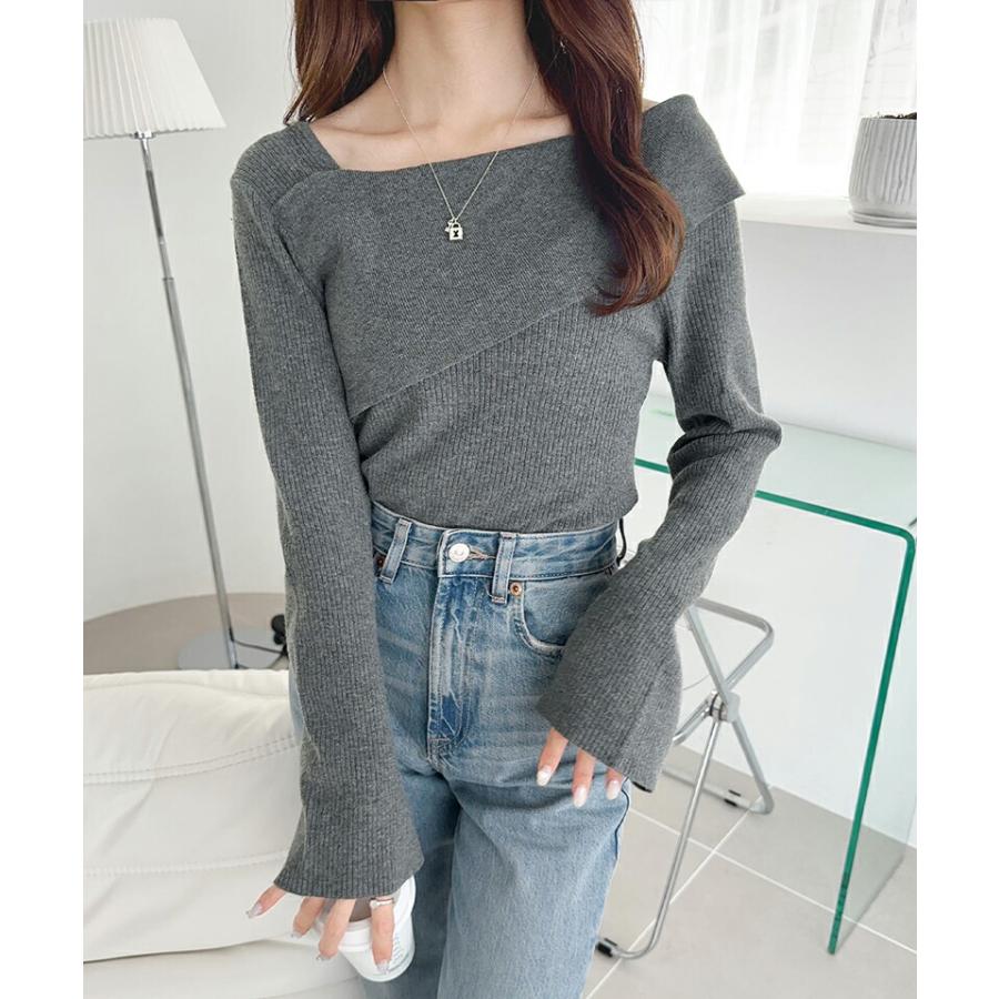【mily bilet】 トップス ニット レディース ２WAY アシンメトリー オフショルダー リブ編みニット 袖フレア レイヤードコーデ もっちり 肌触り | classicalelf | 08