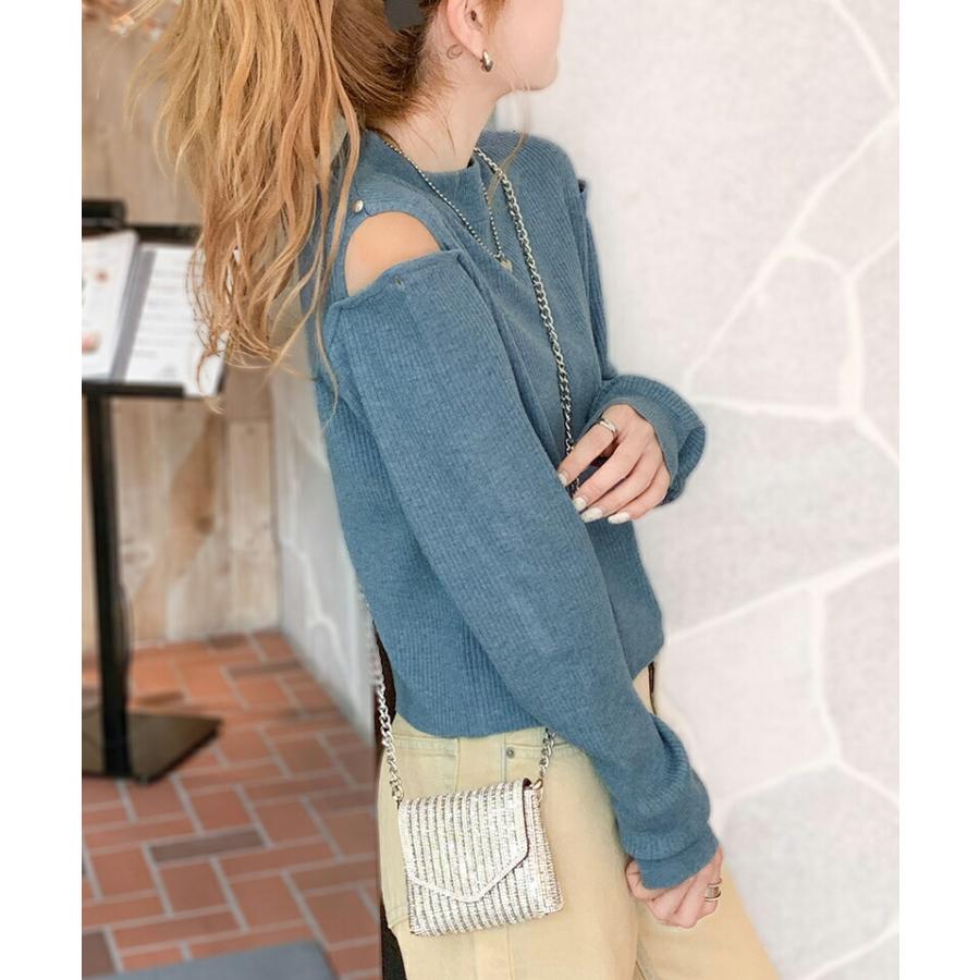 【mily bilet】 トップス ニット レディース 2way オープン ショルダー リブニット 無地 ボーダー 柄肩 ボタン 程よい 肌見せ ハイネック | classicalelf | 11