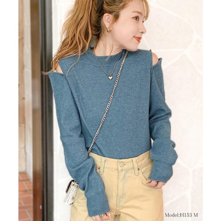 【mily bilet】 トップス ニット レディース 2way オープン ショルダー リブニット 無地 ボーダー 柄肩 ボタン 程よい 肌見せ ハイネック | classicalelf | 09