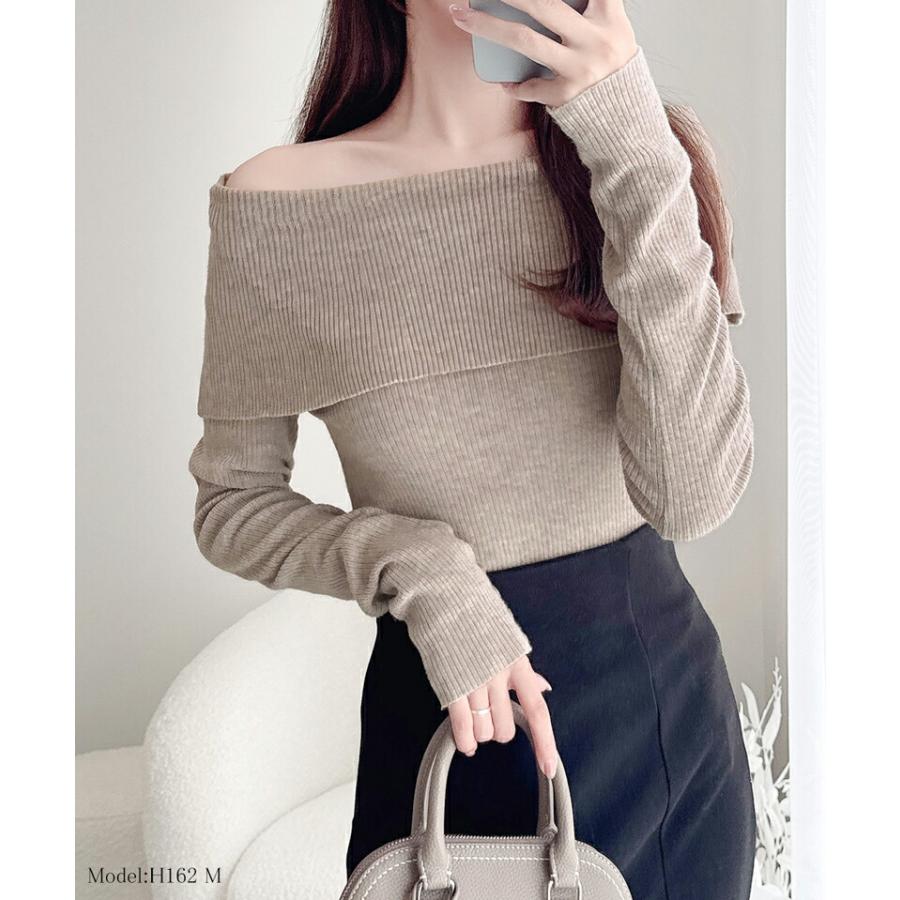 【mily bilet】 トップス ニット レディース シェル風 袖 ボタン オフショルダー もっちり リブニット やわらか 伸縮性 レイヤードコーデ | classicalelf | 10
