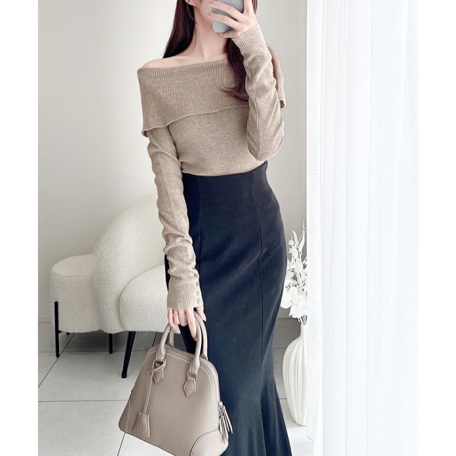 【mily bilet】 トップス ニット レディース シェル風 袖 ボタン オフショルダー もっちり リブニット やわらか 伸縮性 レイヤードコーデ | classicalelf | 12