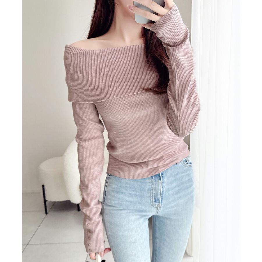 【mily bilet】 トップス ニット レディース シェル風 袖 ボタン オフショルダー もっちり リブニット やわらか 伸縮性 レイヤードコーデ | classicalelf | 15