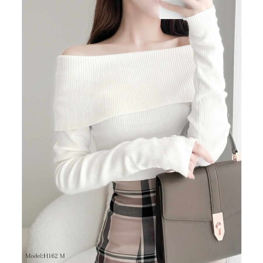 【mily bilet】 トップス ニット レディース シェル風 袖 ボタン オフショルダー もっちり リブニット やわらか 伸縮性 レイヤードコーデ | classicalelf | 03