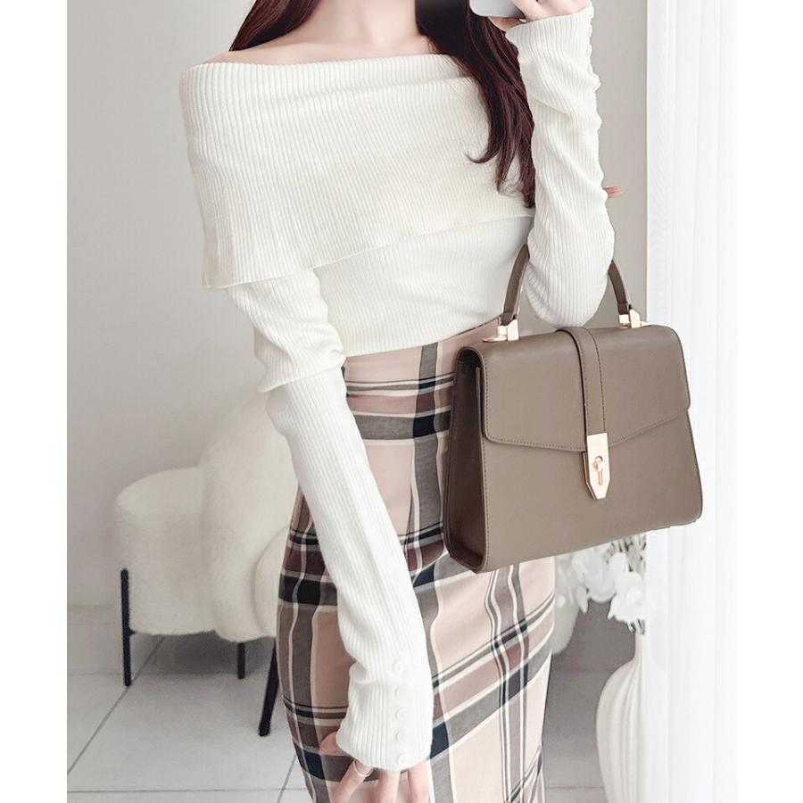 【mily bilet】 トップス ニット レディース シェル風 袖 ボタン オフショルダー もっちり リブニット やわらか 伸縮性 レイヤードコーデ | classicalelf | 04