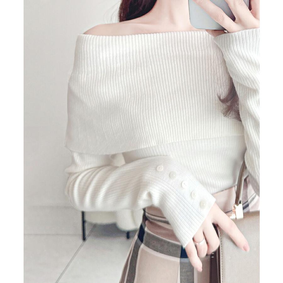 【mily bilet】 トップス ニット レディース シェル風 袖 ボタン オフショルダー もっちり リブニット やわらか 伸縮性 レイヤードコーデ | classicalelf | 06