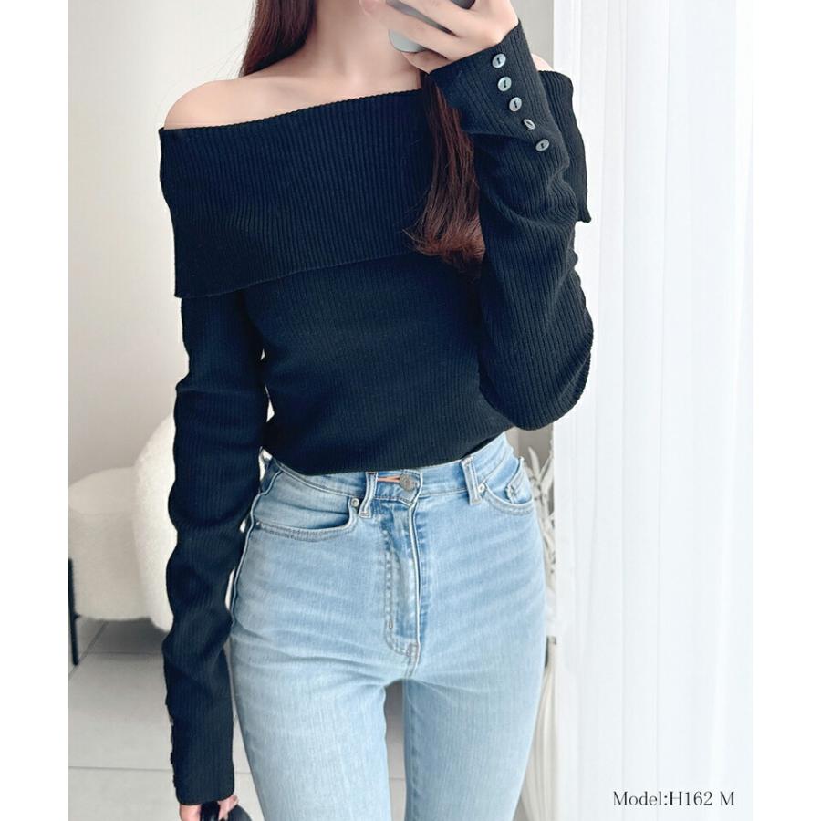 【mily bilet】 トップス ニット レディース シェル風 袖 ボタン オフショルダー もっちり リブニット やわらか 伸縮性 レイヤードコーデ | classicalelf | 07