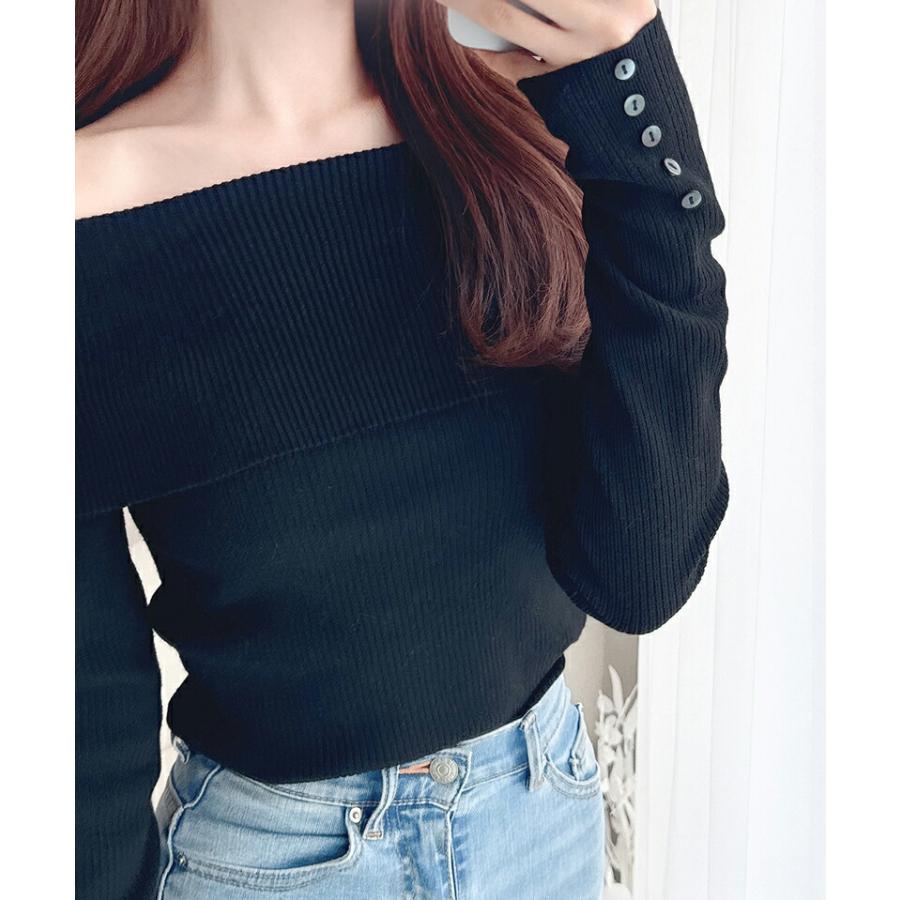 【mily bilet】 トップス ニット レディース シェル風 袖 ボタン オフショルダー もっちり リブニット やわらか 伸縮性 レイヤードコーデ | classicalelf | 08