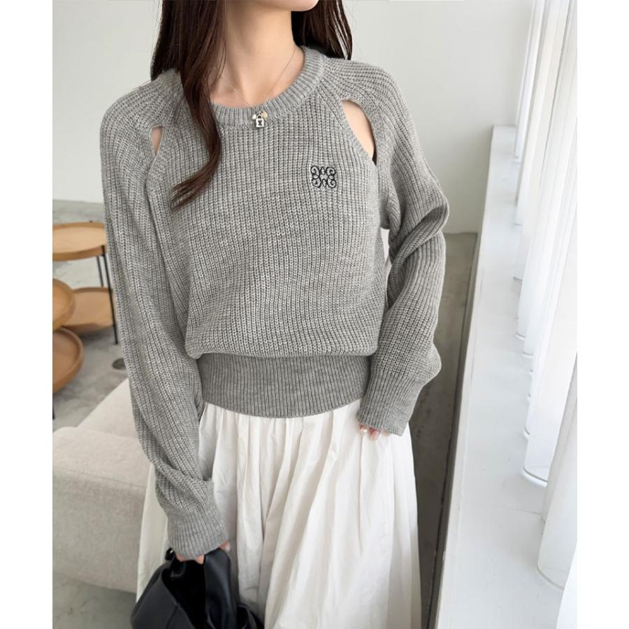 【mily bilet】 トップス ニット レディース リブニット 肩スリット カットアウト 胸刺繍 ヘルシー 肌見せ 着回し レイヤードコーデ 大きいサイズ | classicalelf | 10
