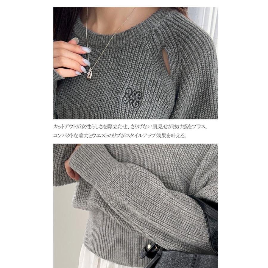 【mily bilet】 トップス ニット レディース リブニット 肩スリット カットアウト 胸刺繍 ヘルシー 肌見せ 着回し レイヤードコーデ 大きいサイズ | classicalelf | 12