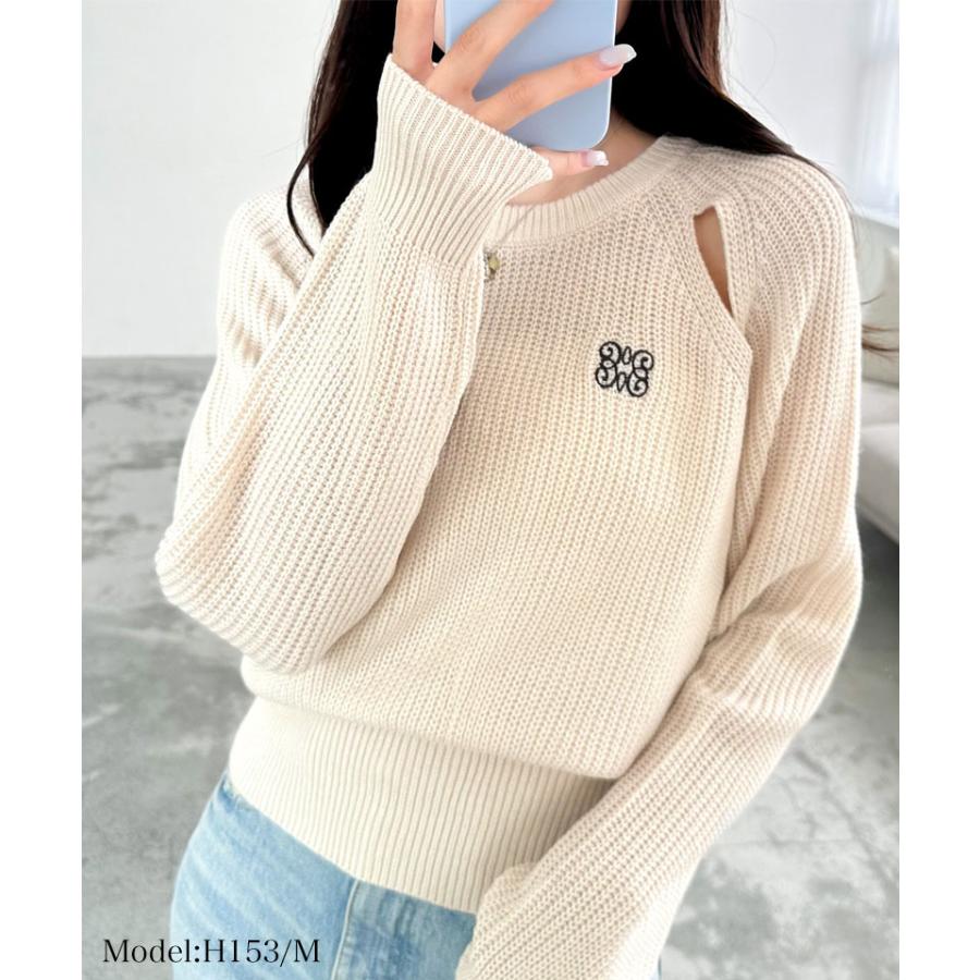 【mily bilet】 トップス ニット レディース リブニット 肩スリット カットアウト 胸刺繍 ヘルシー 肌見せ 着回し レイヤードコーデ 大きいサイズ | classicalelf | 03