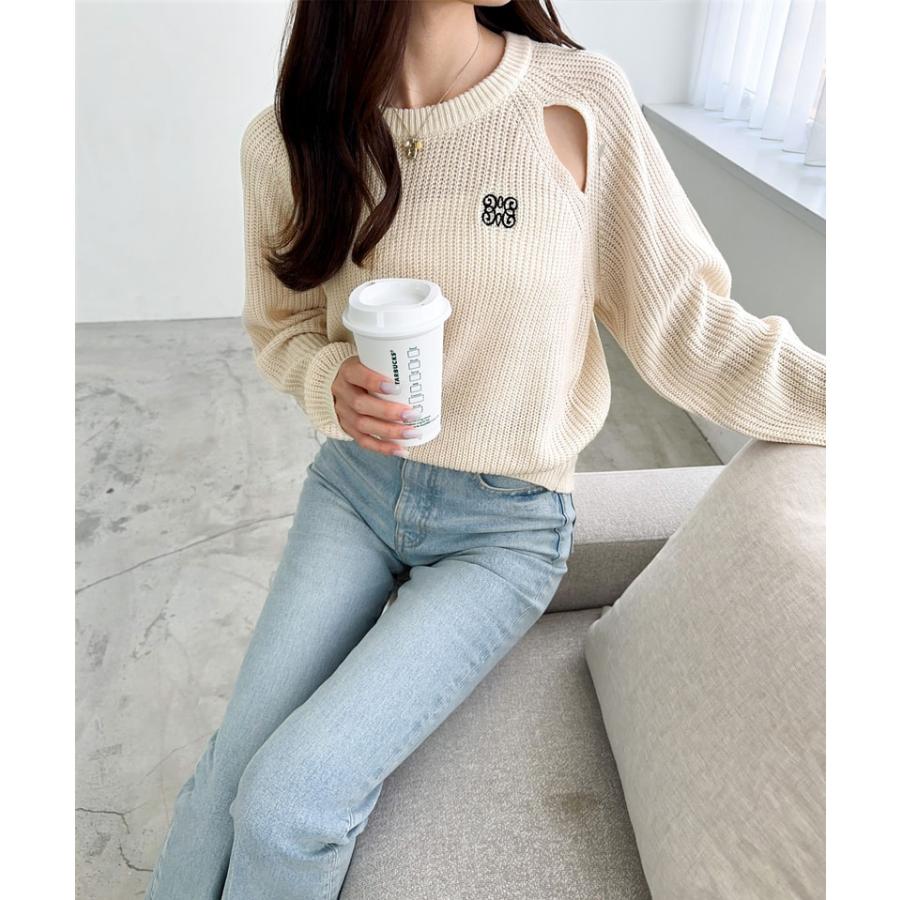 【mily bilet】 トップス ニット レディース リブニット 肩スリット カットアウト 胸刺繍 ヘルシー 肌見せ 着回し レイヤードコーデ 大きいサイズ | classicalelf | 04