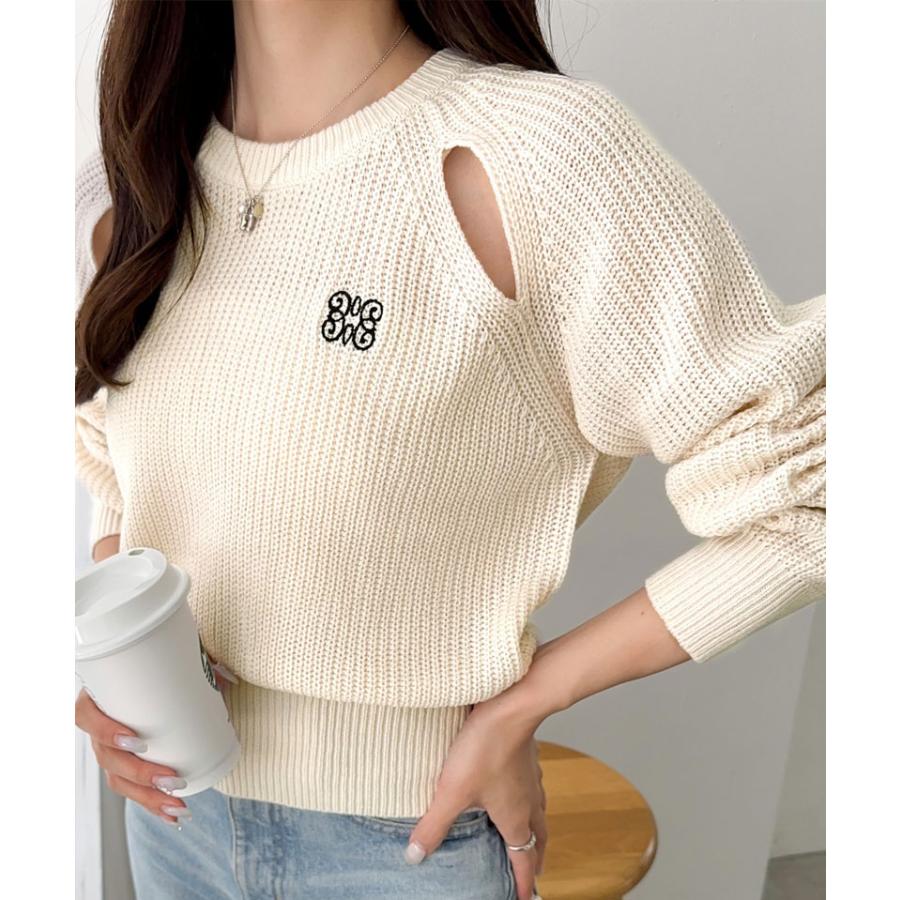 【mily bilet】 トップス ニット レディース リブニット 肩スリット カットアウト 胸刺繍 ヘルシー 肌見せ 着回し レイヤードコーデ 大きいサイズ | classicalelf | 05