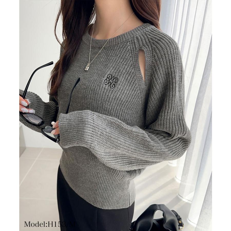 【mily bilet】 トップス ニット レディース リブニット 肩スリット カットアウト 胸刺繍 ヘルシー 肌見せ 着回し レイヤードコーデ 大きいサイズ | classicalelf | 06