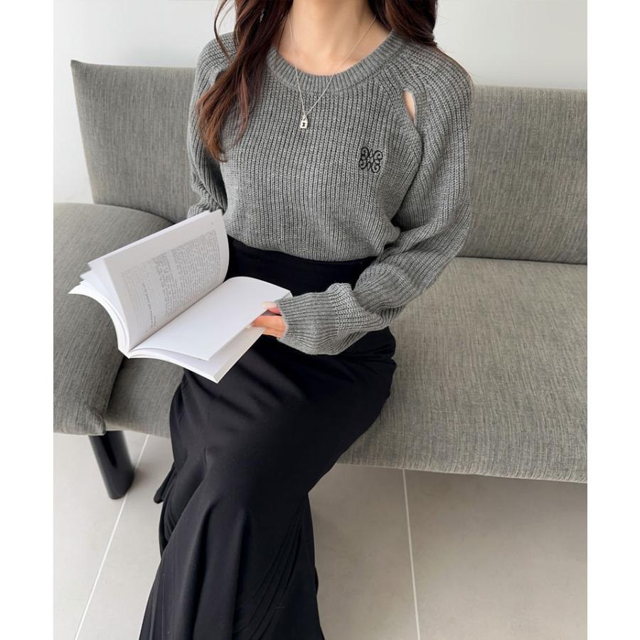 【mily bilet】 トップス ニット レディース リブニット 肩スリット カットアウト 胸刺繍 ヘルシー 肌見せ 着回し レイヤードコーデ 大きいサイズ | classicalelf | 07