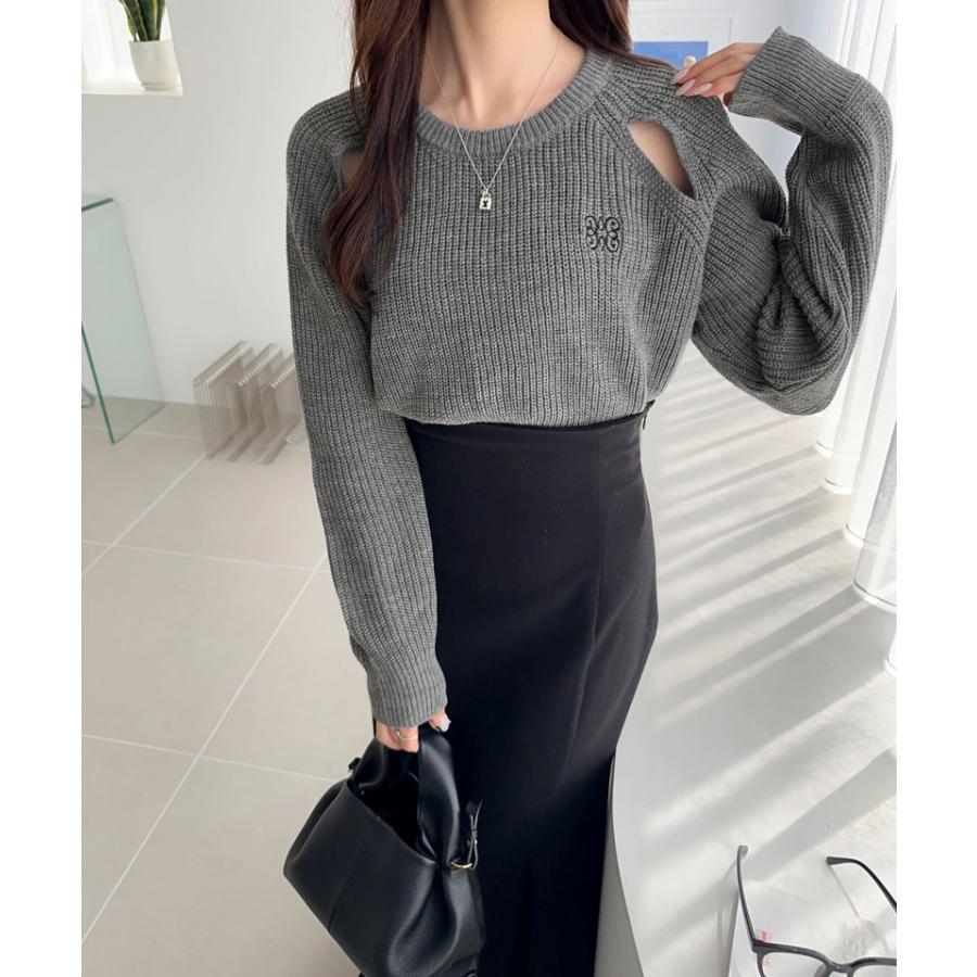 【mily bilet】 トップス ニット レディース リブニット 肩スリット カットアウト 胸刺繍 ヘルシー 肌見せ 着回し レイヤードコーデ 大きいサイズ | classicalelf | 08
