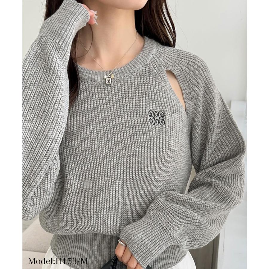 【mily bilet】 トップス ニット レディース リブニット 肩スリット カットアウト 胸刺繍 ヘルシー 肌見せ 着回し レイヤードコーデ 大きいサイズ | classicalelf | 09