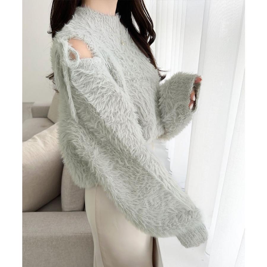 【mily bilet】 トップス ニット レディース シャギーニット 肩スリット 袖リボン プルオーバー ショート丈 リボン オフショルゆったり フェミニン | classicalelf | 10