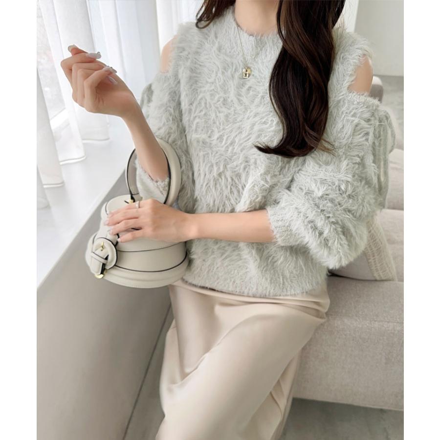 【mily bilet】 トップス ニット レディース シャギーニット 肩スリット 袖リボン プルオーバー ショート丈 リボン オフショルゆったり フェミニン | classicalelf | 11