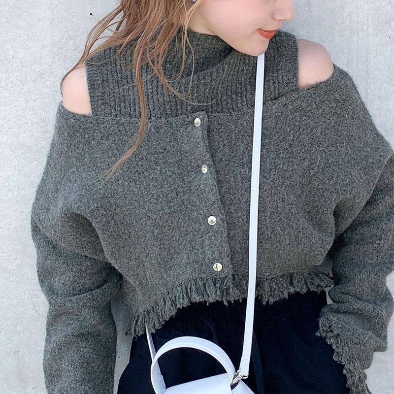 【mily bilet】 トップス カーディガン レディース ニット セットアンサンブル リブニット 裾フリンジ オフショル 2way仕様 アンサンブル ゆったり | classicalelf | 15